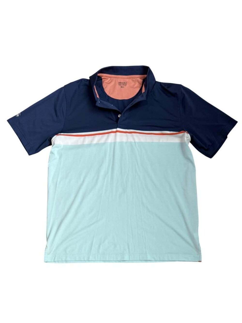 Brooks Bros Shirt Mens Size XL Colorblock Striped Short Sleeve Performance Polo